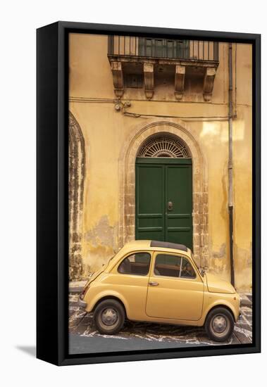 Old Fiat 500 parked in street, Noto, Sicily, Italy, Europe-John Miller-Framed Premier Image Canvas