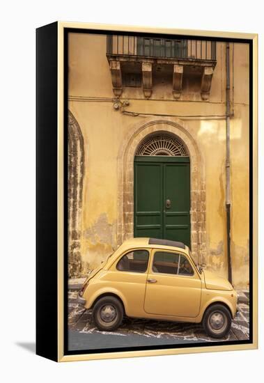 Old Fiat 500 parked in street, Noto, Sicily, Italy, Europe-John Miller-Framed Premier Image Canvas