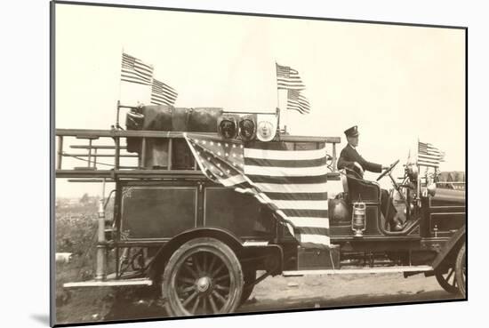 Old Fire Truck with American Flags-null-Mounted Art Print