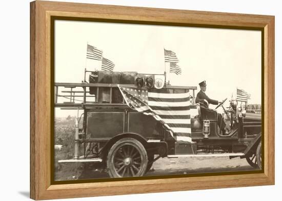 Old Fire Truck with American Flags-null-Framed Stretched Canvas