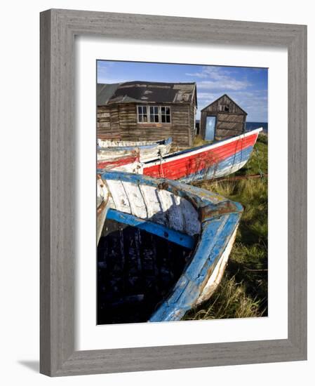 Old Fishing Boats and Delapidated Fishermens Huts, Beadnell, Northumberland, United Kingdom-Lee Frost-Framed Photographic Print