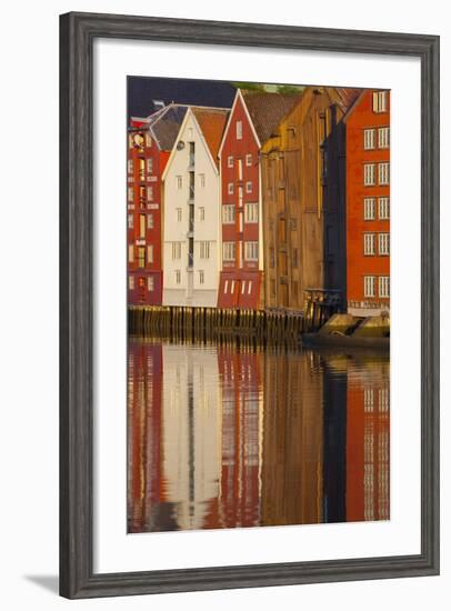 Old Fishing Warehouses Reflected in the River Nidelva-Doug Pearson-Framed Photographic Print