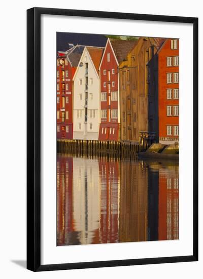 Old Fishing Warehouses Reflected in the River Nidelva-Doug Pearson-Framed Photographic Print