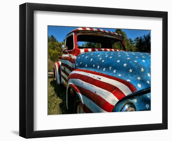 Old Ford Truck Painted with American Flag Pattern, Rockland, Maine, Usa-Bill Bachmann-Framed Photographic Print