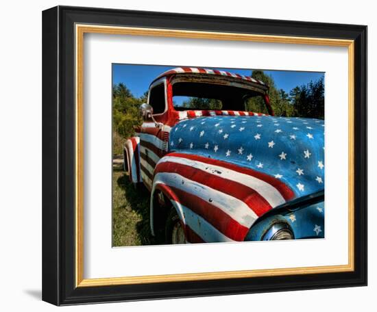 Old Ford Truck Painted with American Flag Pattern, Rockland, Maine, Usa-Bill Bachmann-Framed Photographic Print