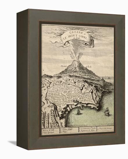 Old French Engraved Illustration Showing The City Of Catania, Sicily, At The Foot Of Mount Etna-marzolino-Framed Stretched Canvas