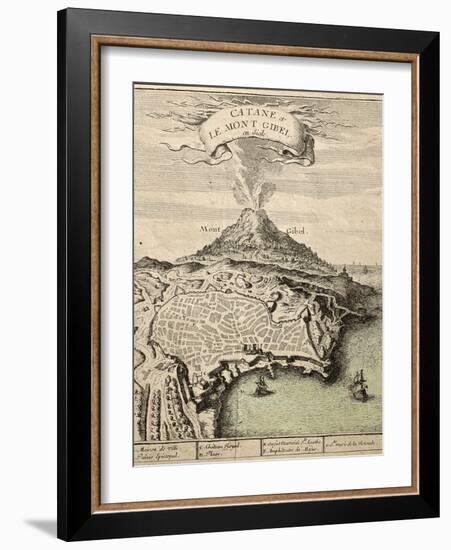 Old French Engraved Illustration Showing The City Of Catania, Sicily, At The Foot Of Mount Etna-marzolino-Framed Art Print