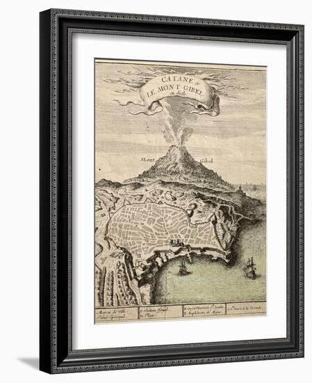 Old French Engraved Illustration Showing The City Of Catania, Sicily, At The Foot Of Mount Etna-marzolino-Framed Art Print