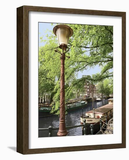 Old Gas Lamp Post and Bicycles on a Bridge over a Canal in Amsterdam, the Netherlands-Miva Stock-Framed Photographic Print