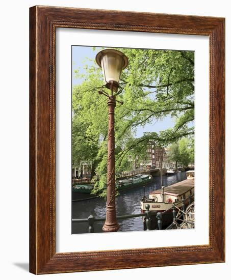 Old Gas Lamp Post and Bicycles on a Bridge over a Canal in Amsterdam, the Netherlands-Miva Stock-Framed Photographic Print