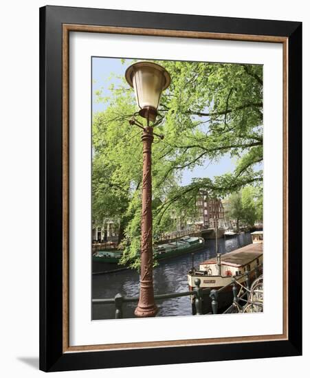 Old Gas Lamp Post and Bicycles on a Bridge over a Canal in Amsterdam, the Netherlands-Miva Stock-Framed Photographic Print