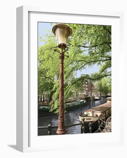 Old Gas Lamp Post and Bicycles on a Bridge over a Canal in Amsterdam, the Netherlands-Miva Stock-Framed Photographic Print