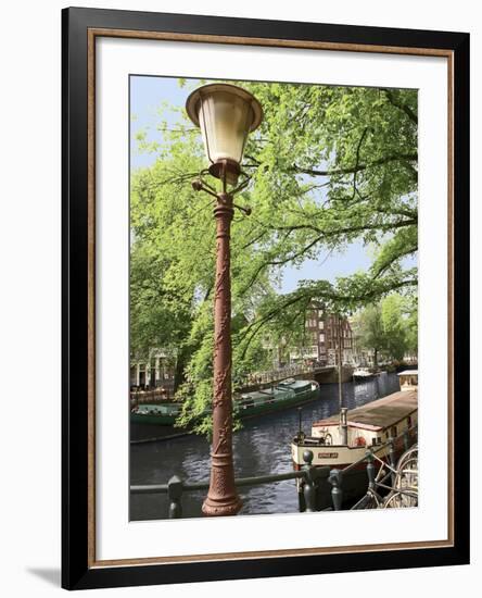 Old Gas Lamp Post and Bicycles on a Bridge over a Canal in Amsterdam, the Netherlands-Miva Stock-Framed Photographic Print