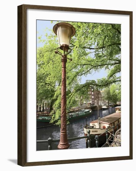 Old Gas Lamp Post and Bicycles on a Bridge over a Canal in Amsterdam, the Netherlands-Miva Stock-Framed Photographic Print