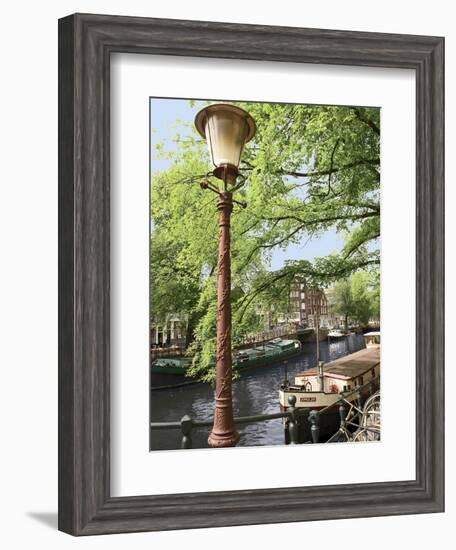 Old Gas Lamp Post and Bicycles on a Bridge over a Canal in Amsterdam, the Netherlands-Miva Stock-Framed Photographic Print