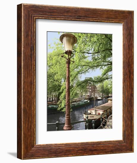 Old Gas Lamp Post and Bicycles on a Bridge over a Canal in Amsterdam, the Netherlands-Miva Stock-Framed Photographic Print