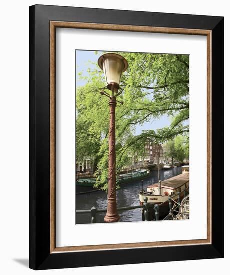 Old Gas Lamp Post and Bicycles on a Bridge over a Canal in Amsterdam, the Netherlands-Miva Stock-Framed Photographic Print