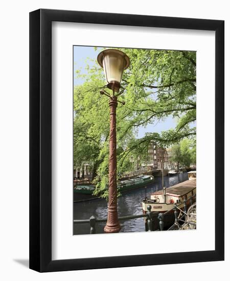 Old Gas Lamp Post and Bicycles on a Bridge over a Canal in Amsterdam, the Netherlands-Miva Stock-Framed Photographic Print