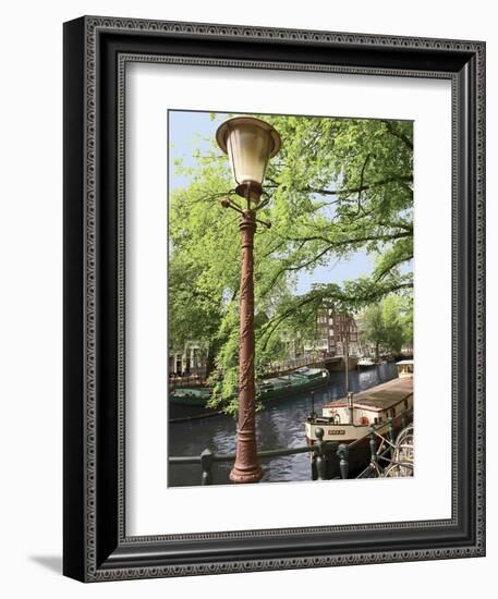 Old Gas Lamp Post and Bicycles on a Bridge over a Canal in Amsterdam, the Netherlands-Miva Stock-Framed Photographic Print