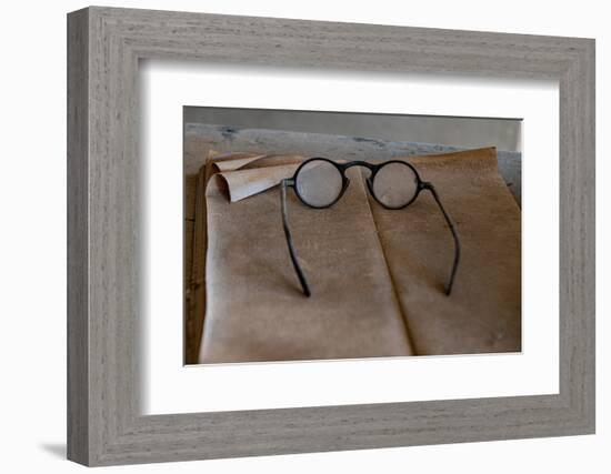 Old glasses collect dust in an old general store, California, USA.-Betty Sederquist-Framed Photographic Print