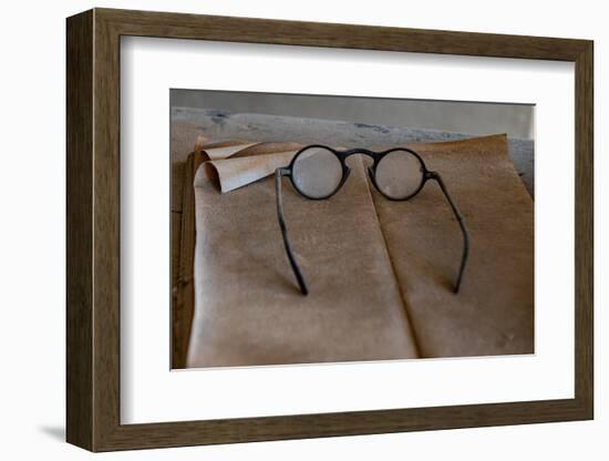 Old glasses collect dust in an old general store, California, USA.-Betty Sederquist-Framed Photographic Print