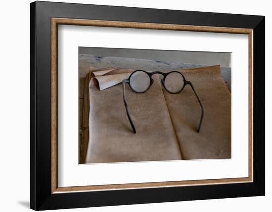 Old glasses collect dust in an old general store, California, USA.-Betty Sederquist-Framed Photographic Print