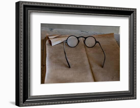 Old glasses collect dust in an old general store, California, USA.-Betty Sederquist-Framed Photographic Print