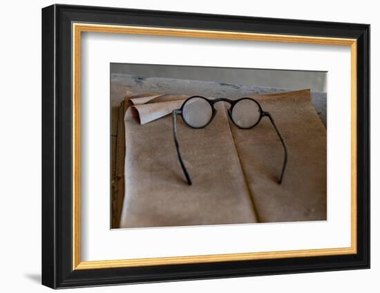 Old glasses collect dust in an old general store, California, USA.-Betty Sederquist-Framed Photographic Print