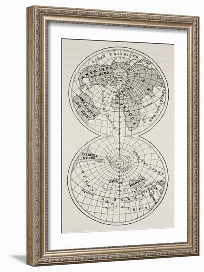 Old Globe Map Of Continents And Oceans On Earth'S Surface-marzolino-Framed Art Print