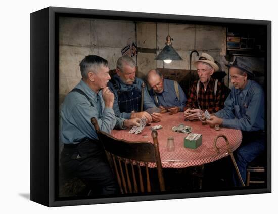 Old Gold Miners Play a Game of Poker at Twilight, Volcano Grocery Store, Volcano, California, 1948-Herbert Gehr-Framed Premier Image Canvas