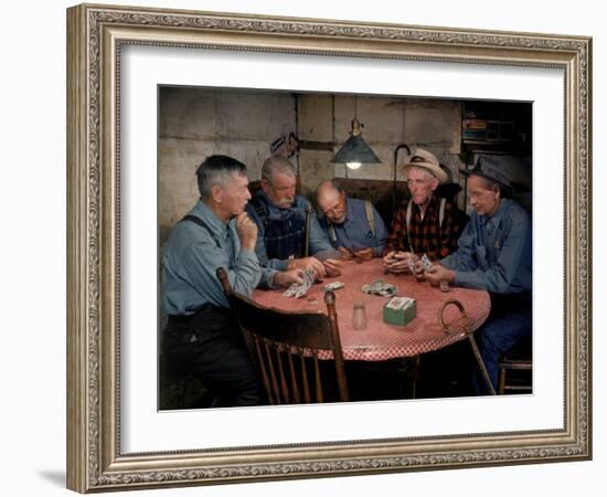 Old Gold Miners Play a Game of Poker at Twilight, Volcano Grocery Store, Volcano, California, 1948-Herbert Gehr-Framed Photographic Print