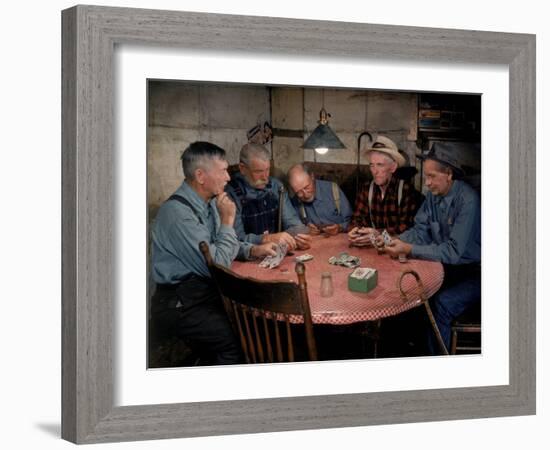 Old Gold Miners Play a Game of Poker at Twilight, Volcano Grocery Store, Volcano, California, 1948-Herbert Gehr-Framed Photographic Print