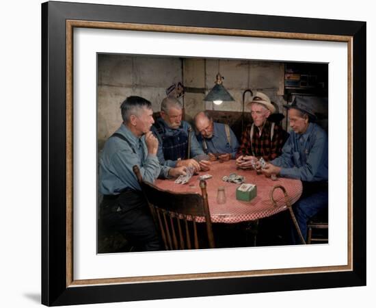 Old Gold Miners Play a Game of Poker at Twilight, Volcano Grocery Store, Volcano, California, 1948-Herbert Gehr-Framed Photographic Print