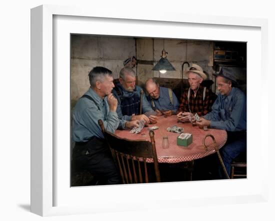 Old Gold Miners Play a Game of Poker at Twilight, Volcano Grocery Store, Volcano, California, 1948-Herbert Gehr-Framed Photographic Print