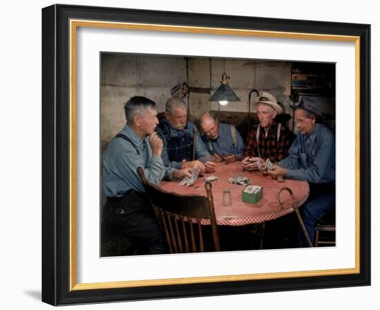 Old Gold Miners Play a Game of Poker at Twilight, Volcano Grocery Store, Volcano, California, 1948-Herbert Gehr-Framed Photographic Print