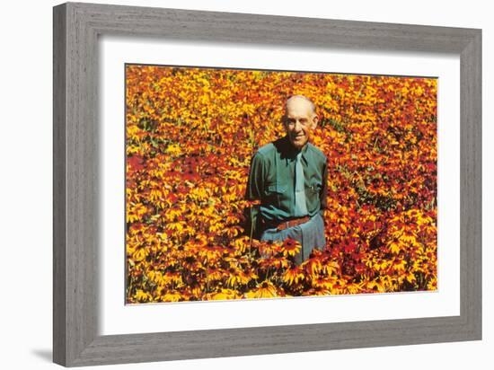 Old Guy in Field of Daisies-null-Framed Art Print