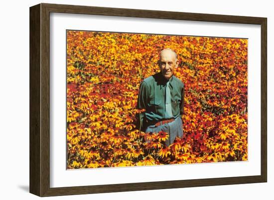 Old Guy in Field of Daisies-null-Framed Art Print