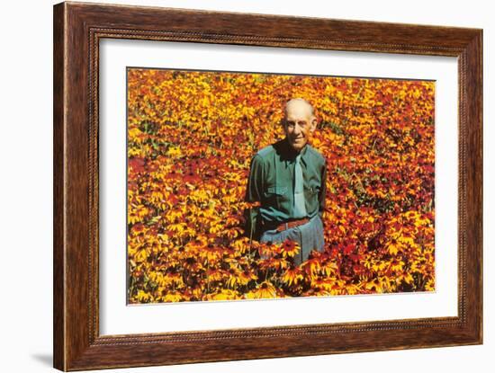 Old Guy in Field of Daisies-null-Framed Art Print