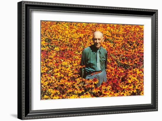 Old Guy in Field of Daisies-null-Framed Art Print