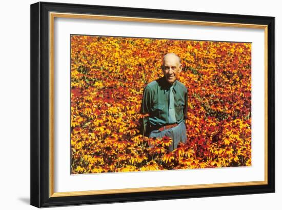 Old Guy in Field of Daisies-null-Framed Art Print