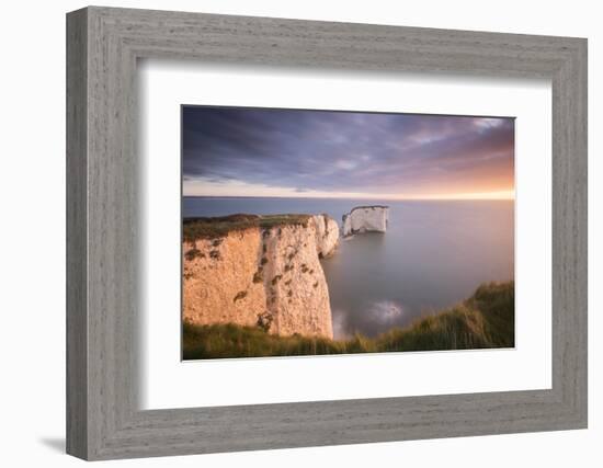 Old Harry Rocks, colourful sunrise, Studland, Dorset, UK-Ross Hoddinott-Framed Photographic Print