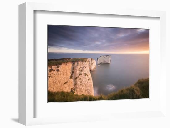 Old Harry Rocks, colourful sunrise, Studland, Dorset, UK-Ross Hoddinott-Framed Photographic Print