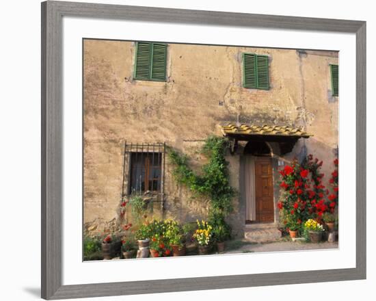 Old Home with Flowers at San Gimignano, Tuscany, Italy-Bill Bachmann-Framed Premium Photographic Print