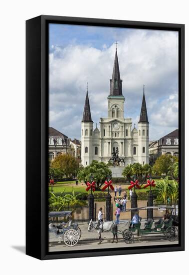 Old Horse Carts in Front of Jackson Square and the St. Louis Cathedral, New Orleans, Louisiana-Michael Runkel-Framed Premier Image Canvas