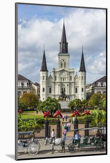 Old Horse Carts in Front of Jackson Square and the St. Louis Cathedral, New Orleans, Louisiana-Michael Runkel-Mounted Photographic Print