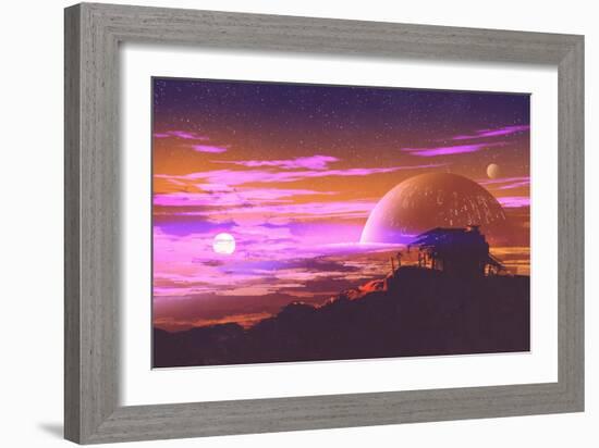 Old House on Planet Background,Illustration Painting-Tithi Luadthong-Framed Art Print