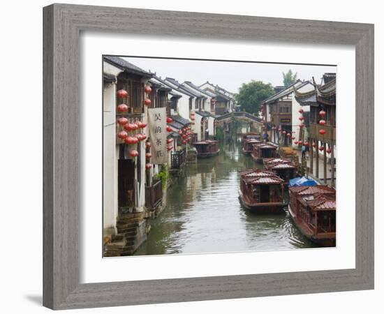 Old Houses Along the Grand Canal in Shantang Street, Old Town of Suzhou, Jiangsu, China-Keren Su-Framed Photographic Print