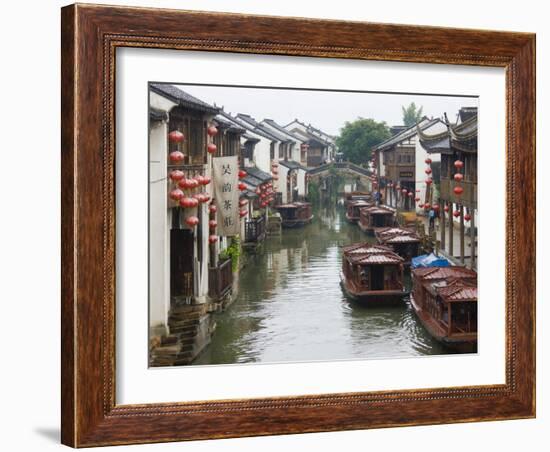 Old Houses Along the Grand Canal in Shantang Street, Old Town of Suzhou, Jiangsu, China-Keren Su-Framed Photographic Print