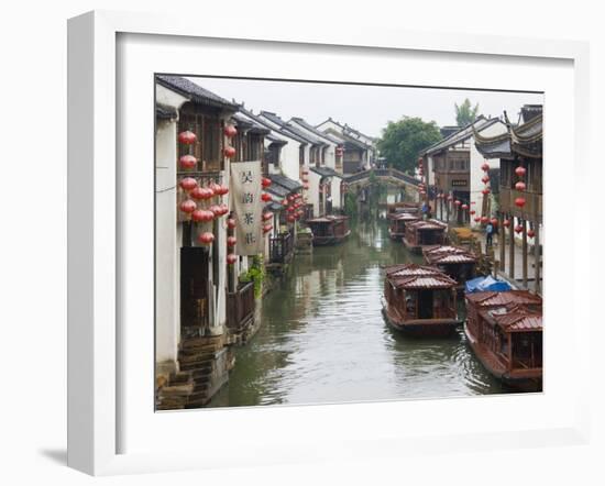 Old Houses Along the Grand Canal in Shantang Street, Old Town of Suzhou, Jiangsu, China-Keren Su-Framed Photographic Print