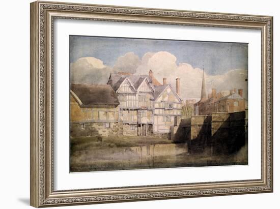 Old Houses and Wye Bridge, Hereford, 1820 (W/C over Pencil on Paper)-David Cox-Framed Giclee Print
